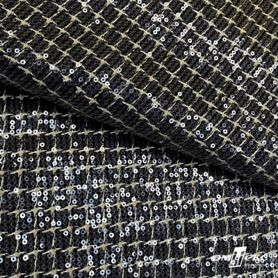 Ткань костюмная с пайетками, 100%полиэстр, 460+/-10 гр/м2, 150см #309 - цв. чёрный - купить в Абакане. Цена 1 203.93 руб.