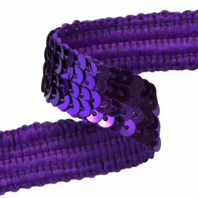 Тесьма с пайетками 12, шир. 20 мм/уп. 25+/-1 м, цвет фиолет - купить в Абакане. Цена: 778.19 руб.