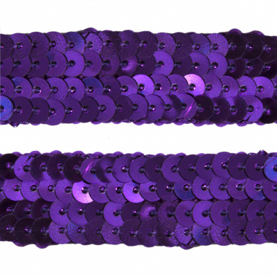 Тесьма с пайетками 12, шир. 20 мм/уп. 25+/-1 м, цвет фиолет - купить в Абакане. Цена: 778.19 руб.