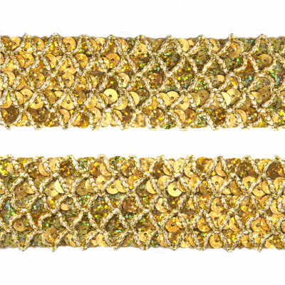 Тесьма с пайетками D16, шир. 35 мм/уп. 25+/-1 м, цвет золото - купить в Абакане. Цена: 1 281.60 руб.